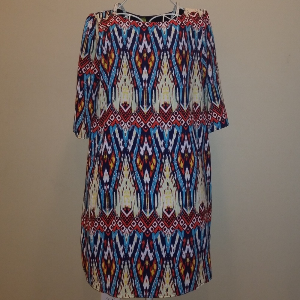 Bee Stitched Colorful Tribal Print Shift Dress